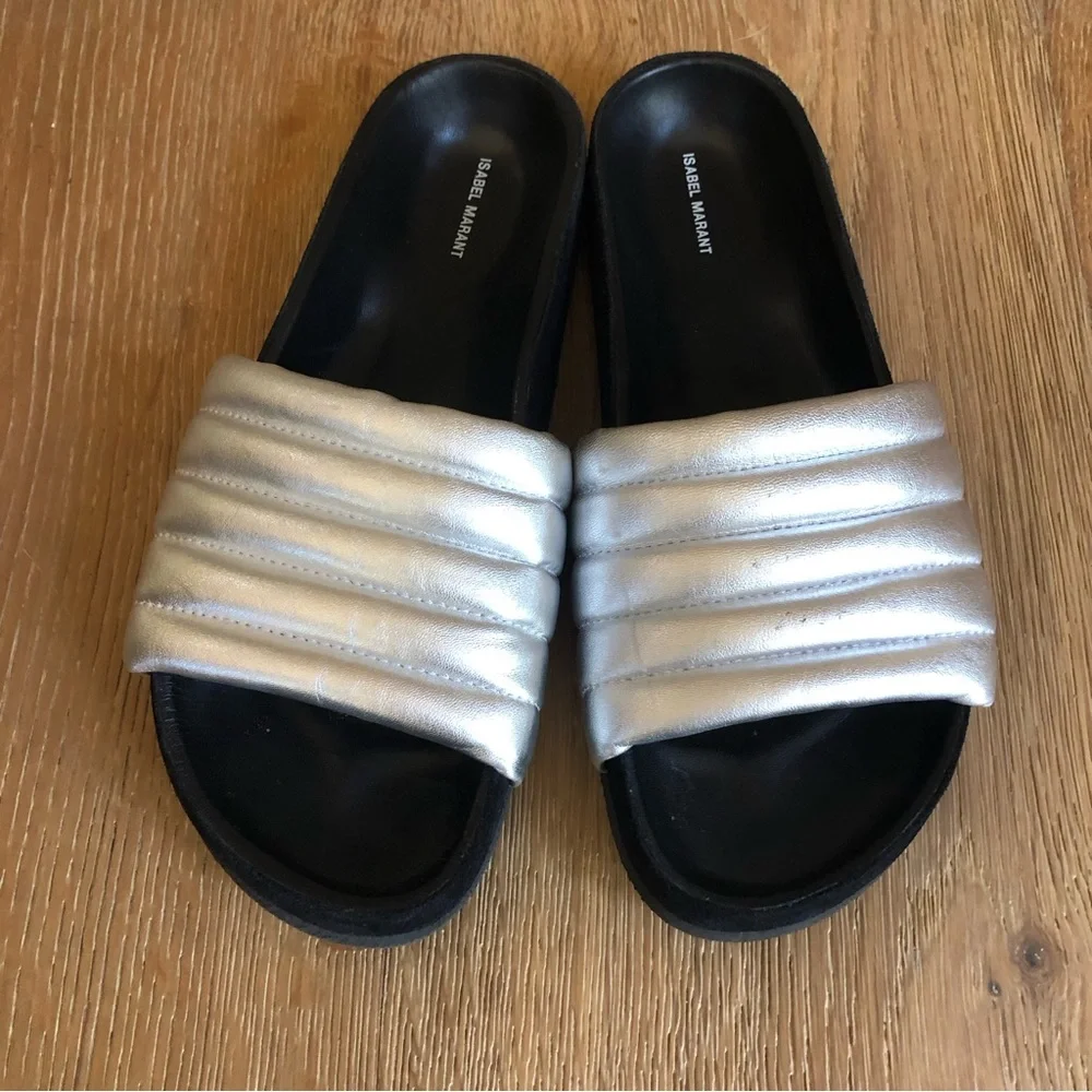 Isabel  Marant Helea Silver slides sandals size 6.5-7 price firm! - Picture 2 of 11